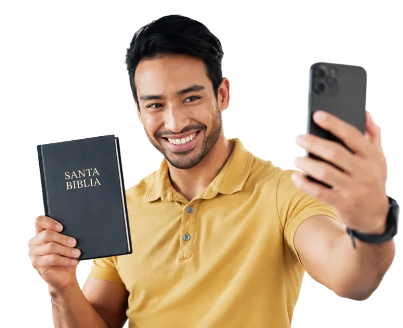 Joven evangelizando con la Biblia